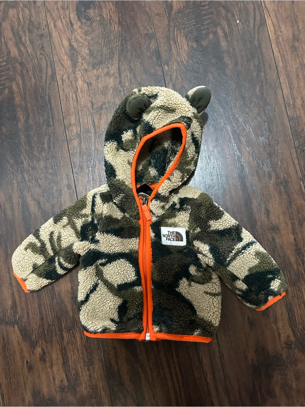 The North Face Infant Camo Sherpa Hoodie with Orange Trim
